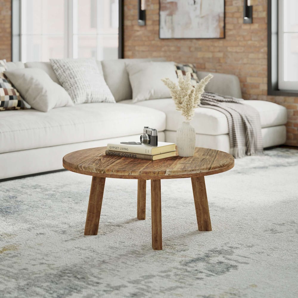 Jofran - Reclamation 36in Round Rustic Reclaimed Solid Wood Coffee Table, Rustic Unfinished Brown - 2300-2 view 8