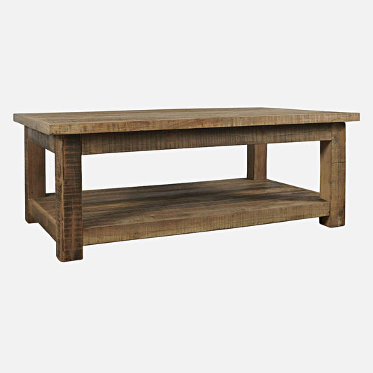 Jofran - Reclamation 50in Rustic Reclaimed Solid Wood Coffee Table with Storage Shelf, Rustic Unfinished Brown - 2300-1 view 2