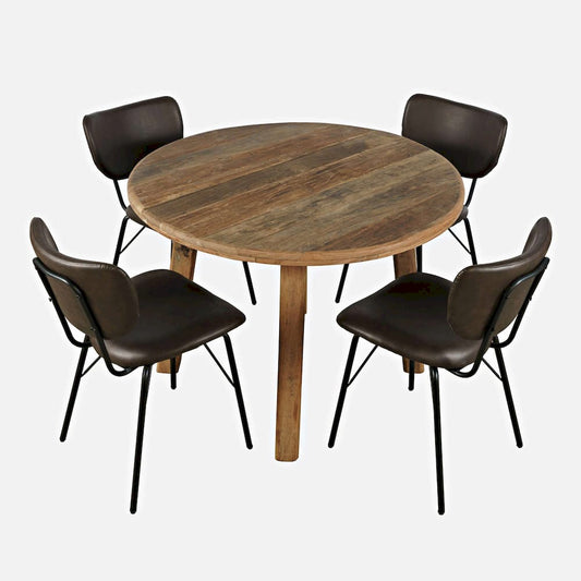 Jofran - Reclamation Five Piece Round Rustic Reclaimed Solid Wood Round Dining Set with Upholstered Chairs - 2301-RND-4-OWNCHDBN view 2
