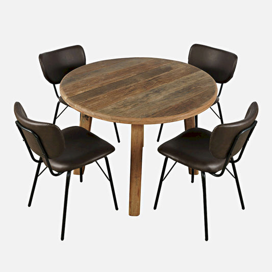 Jofran - Reclamation Five Piece Round Rustic Reclaimed Solid Wood Round Dining Set with Upholstered Chairs - 2301-RND-4-OWNCHDBN view 2