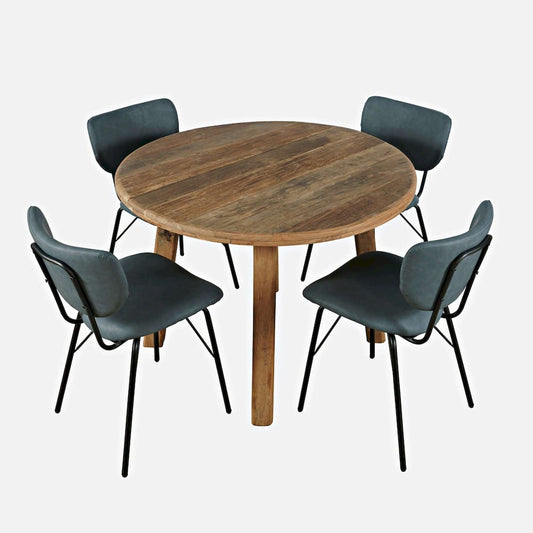 Jofran - Reclamation Five Piece Round Rustic Reclaimed Solid Wood Round Dining Set with Upholstered Chairs - 2301-RND-4-OWNCHSL view 2