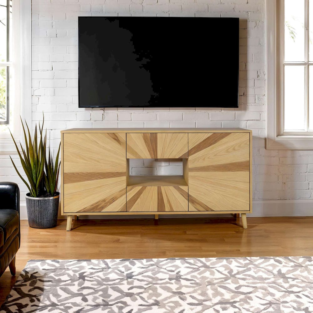 Jofran - Reece 60in Mid-Century Modern Starburst TV Stand Console Storage Cabinet in Light Oak - 2484-60 view 11