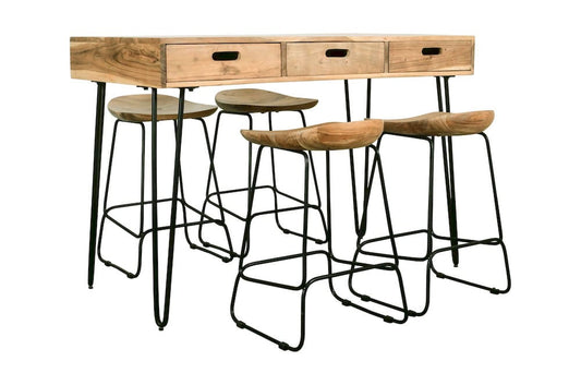 Jofran - Rollins 52in Solid Acacia Dining Set with Four Backless Barstools - 2085-52C-4 view 2