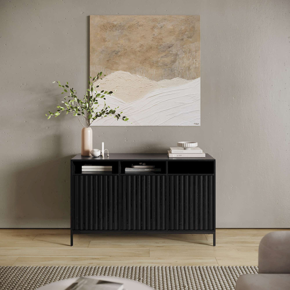 Jofran - Ryder 50in Modern Fluted Door Solid Wood Console Storage TV Stand Cabinet in Black - 2428-50V view 11