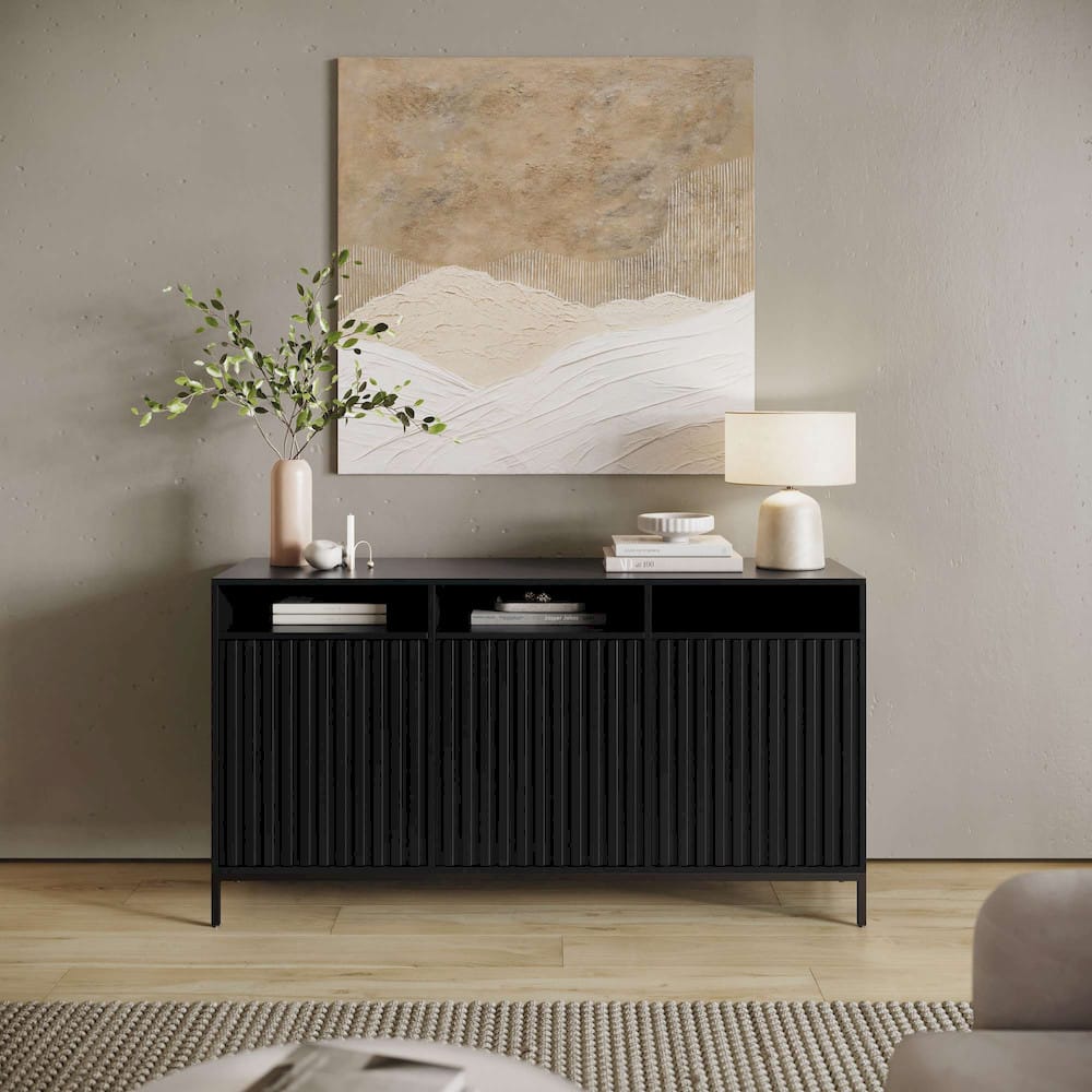 Jofran - Ryder 60in Modern Fluted Door Solid Wood Console Storage TV Stand Cabinet - Black - 2428-60V view 13