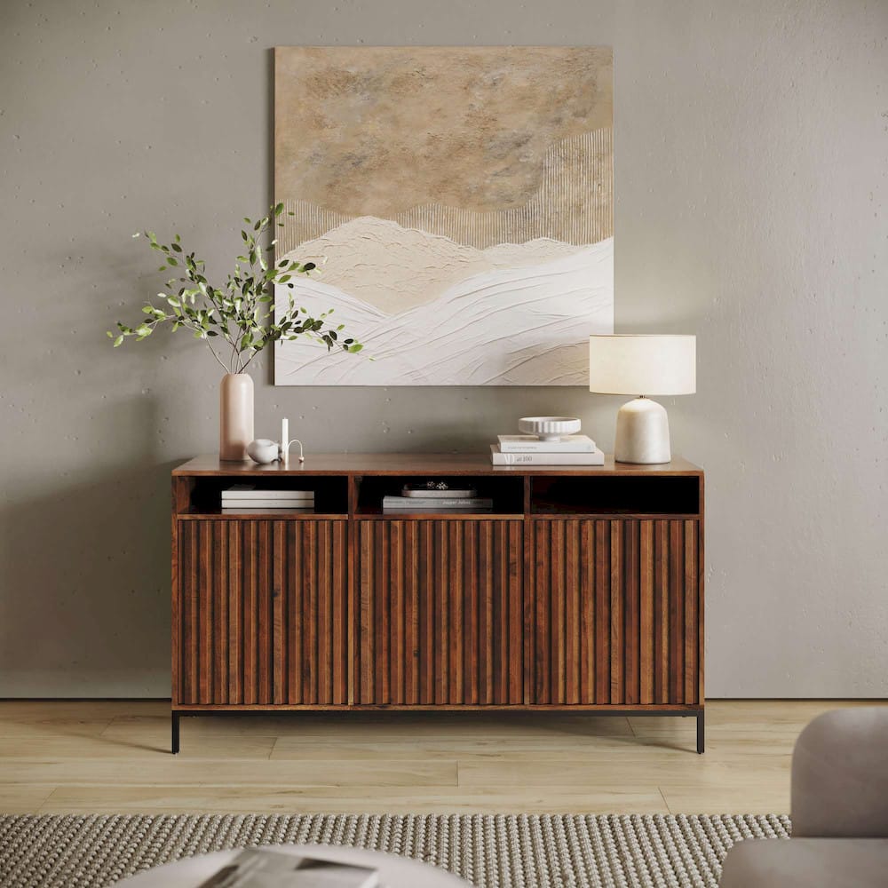 Jofran - Ryder 60in Modern Fluted Door Solid Wood Console Storage TV Stand Cabinet - Walnut - 2427-60V view 10