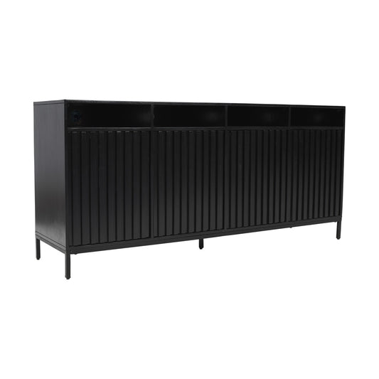 Jofran - Ryder 70in Modern Fluted Door Solid Wood Console Storage TV Stand Cabinet in Black - 2428-70V veiw 2