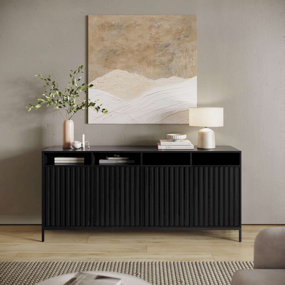 Jofran - Ryder 70in Modern Fluted Door Solid Wood Console Storage TV Stand Cabinet in Black - 2428-70V view 10