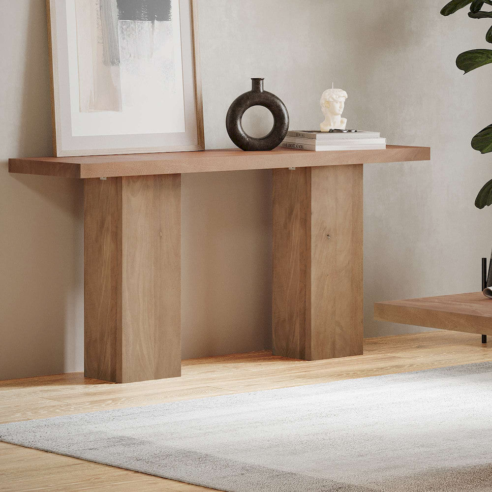 Jofran - Sequoia Modern Rustic 58in Solid Wood Double Pedestal Console Sofa Table with Butterfly Joint Inlay in Rustic Brown - 2350-4TBKT view 11