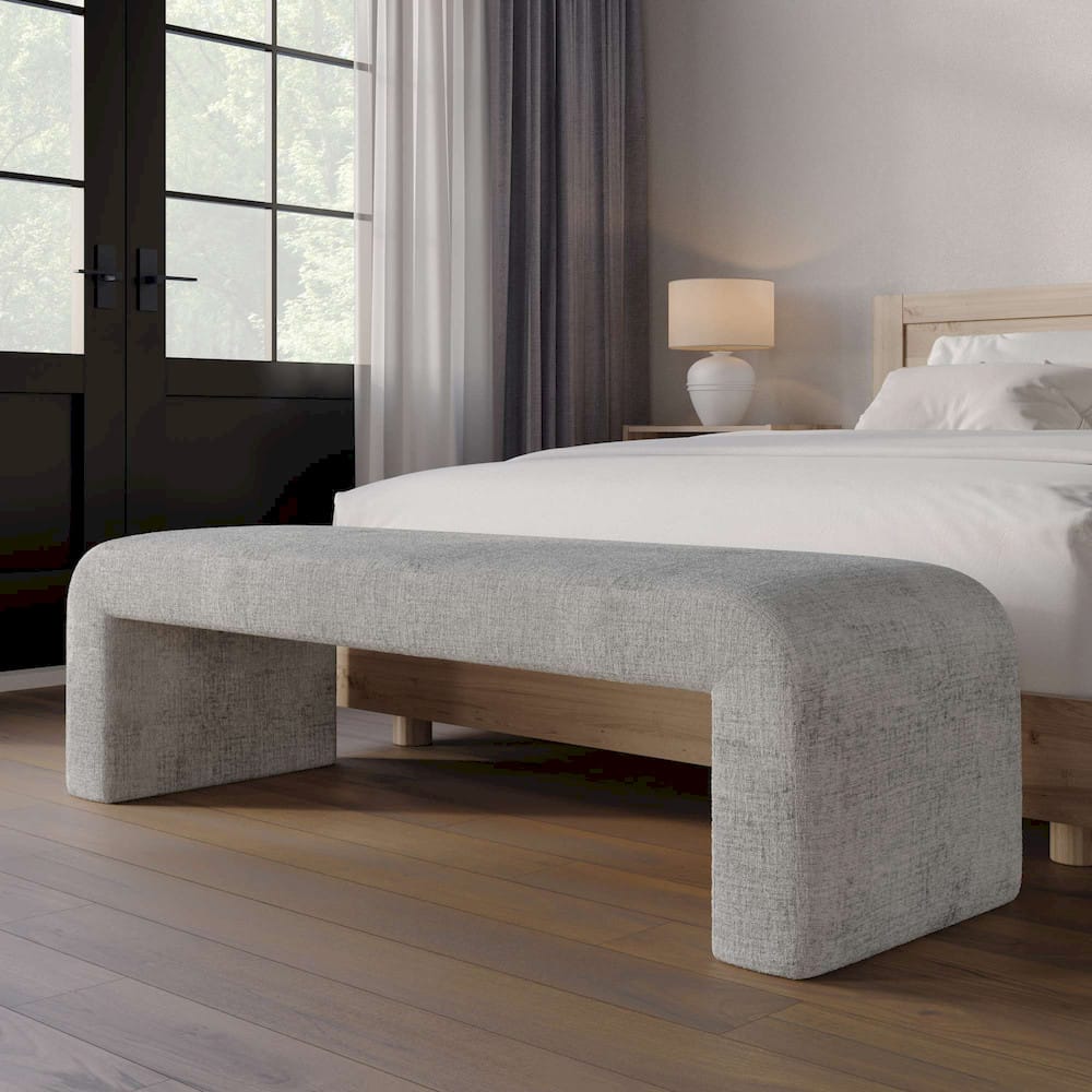 Jofran - Sophia Modern Luxury Curved Upholstered Jacquard Bench - Large, Grey - SOPHIA-BN-LGGRY view 5