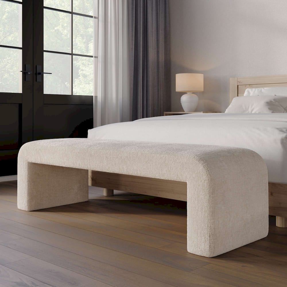 Jofran - Sophia Modern Luxury Curved Upholstered Jacquard Bench - Large, Natural - SOPHIA-BN-LGNAT view 5