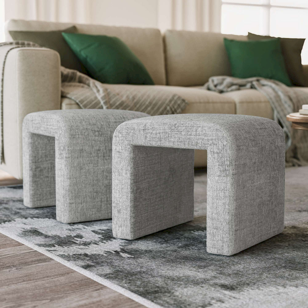Jofran - Sophia Modern Luxury Curved Upholstered Jacquard Petite Ottoman Bench (Set of 2) Grey - SOPHIA-BN-PTGRY view 9