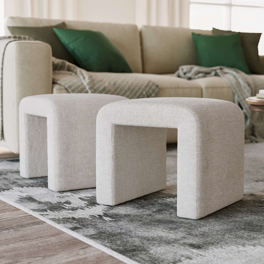 Jofran - Sophia Modern Luxury Curved Upholstered Jacquard Petite Ottoman Bench (Set of 2) Natural - SOPHIA-BN-PTNAT view 10