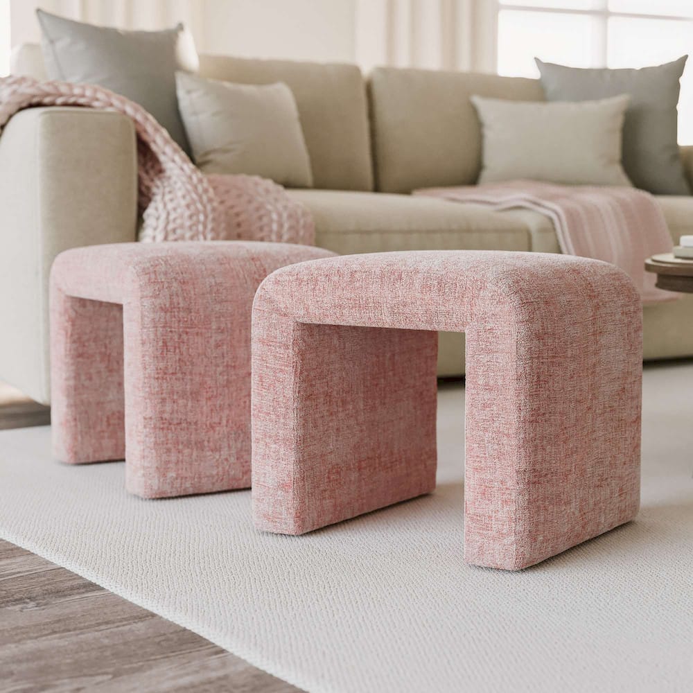 Jofran - Sophia Modern Luxury Curved Upholstered Jacquard Petite Ottoman Bench (Set of 2) Pink - SOPHIA-BN-PTPNK view 9