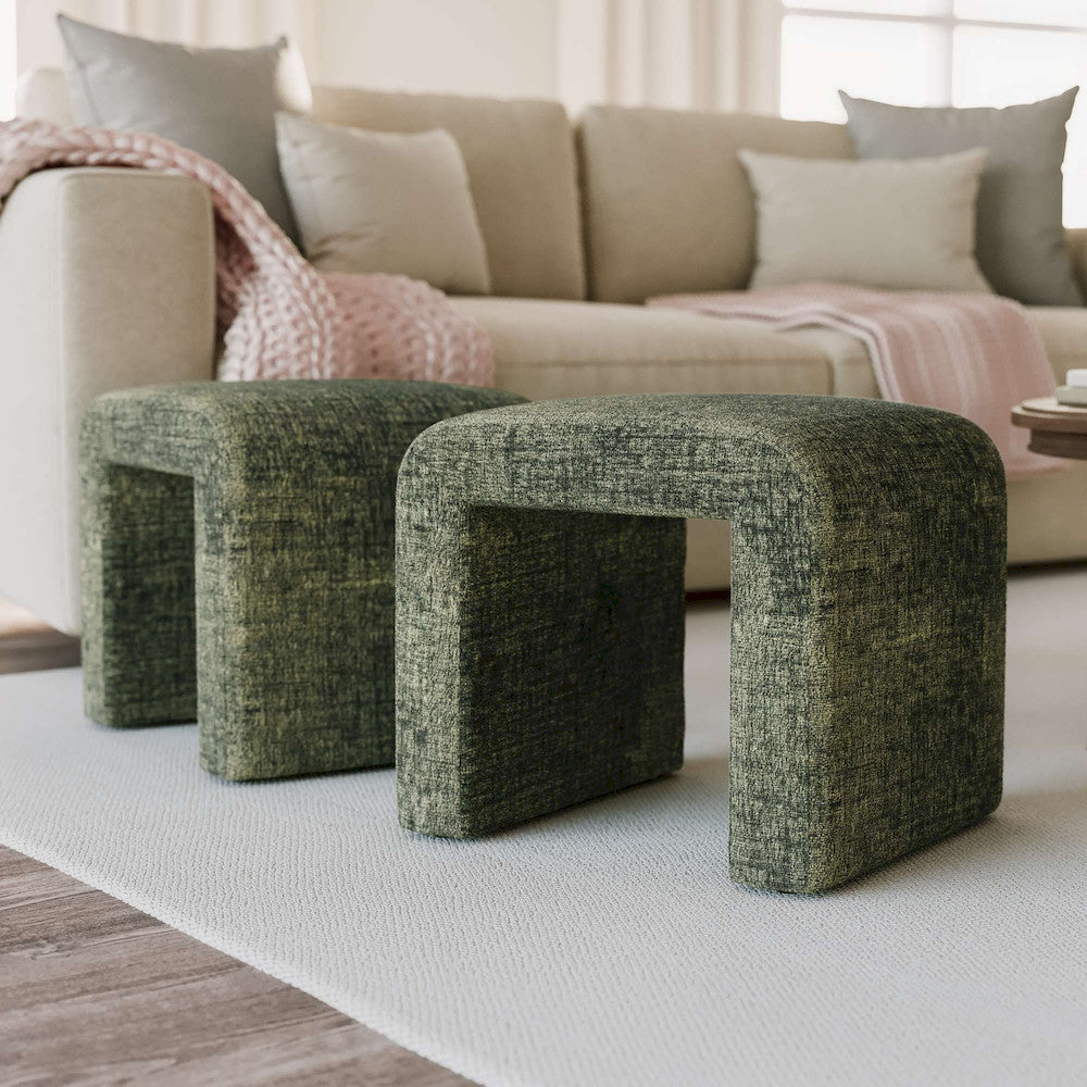 Jofran - Sophia Modern Luxury Curved Upholstered Waterfall Jacquard Petite Ottoman Bench - Set of 2 - SOPHIA-BN-PTFOR view 7