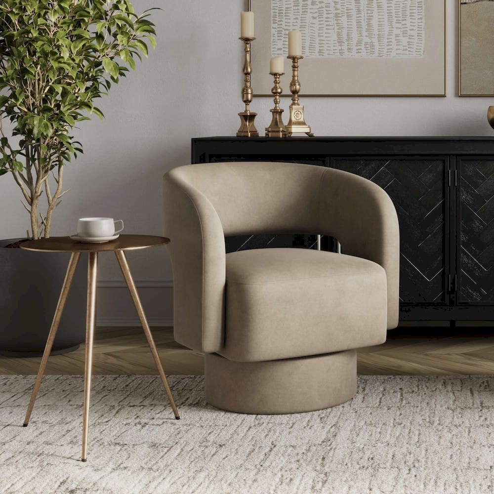 Jofran - Sutton Mid-Century Modern Upholstered Split-Back Curved Sculpture Swivel Accent Chair - Sand - SUTTON-SW-SAND view 10