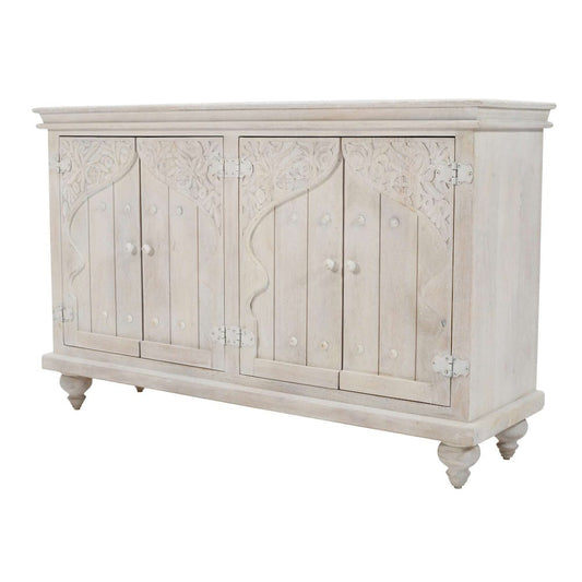 Jofran - Taj 60in Hand Carved Solid Wood Global Bohemian Four-Door Sideboard Cabinet - 2357-60 view 2