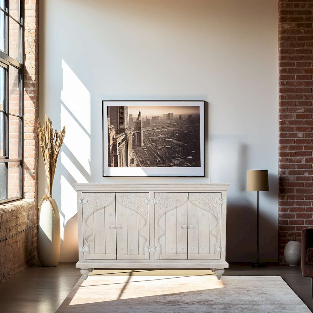 Jofran - Taj 60in Hand Carved Solid Wood Global Bohemian Four-Door Sideboard Cabinet - 2357-60 view 10
