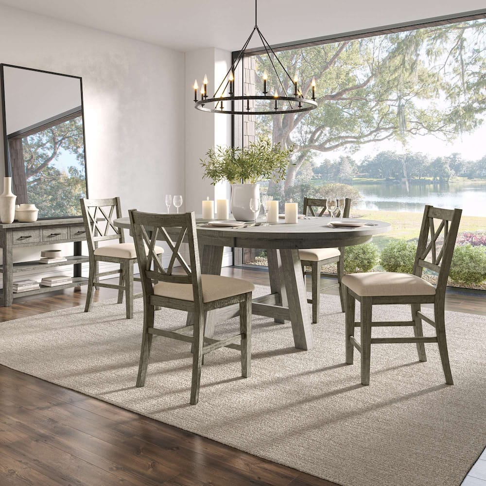 Jofran - Telluride Contemporary Rustic Farmhouse Five Piece Counter Height Dining Table Set with Cross Back Stools, Driftwood Grey - 2231-54C-5UXB view 10