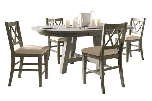 Jofran - Telluride Contemporary Rustic Farmhouse Five Piece Dining Table Set with Cross Back Chairs, Driftwood Grey - 2231-54D-5UXB view 2