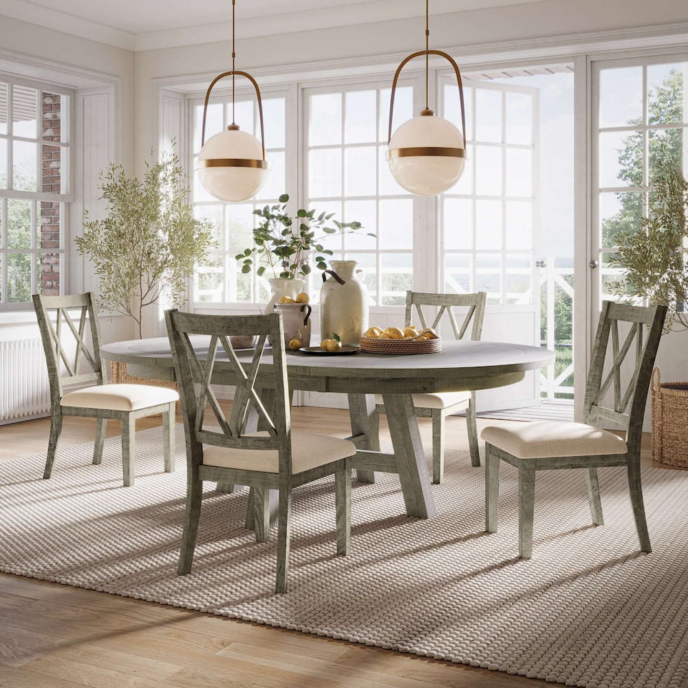 Jofran - Telluride Contemporary Rustic Farmhouse Five Piece Dining Table Set with Cross Back Chairs, Driftwood Grey - 2231-54D-5UXB view 7