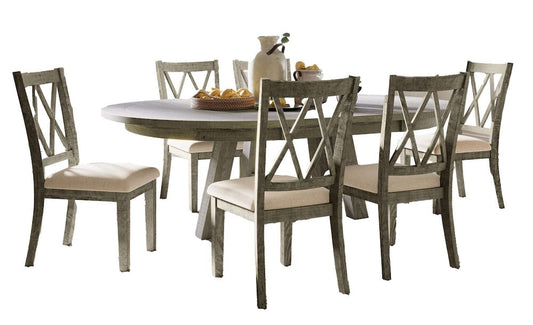 Jofran - Telluride Contemporary Rustic Farmhouse Seven Piece Dining Table Set with Cross Back Chairs, Driftwood Grey - 2231-54D-7UXB view 2