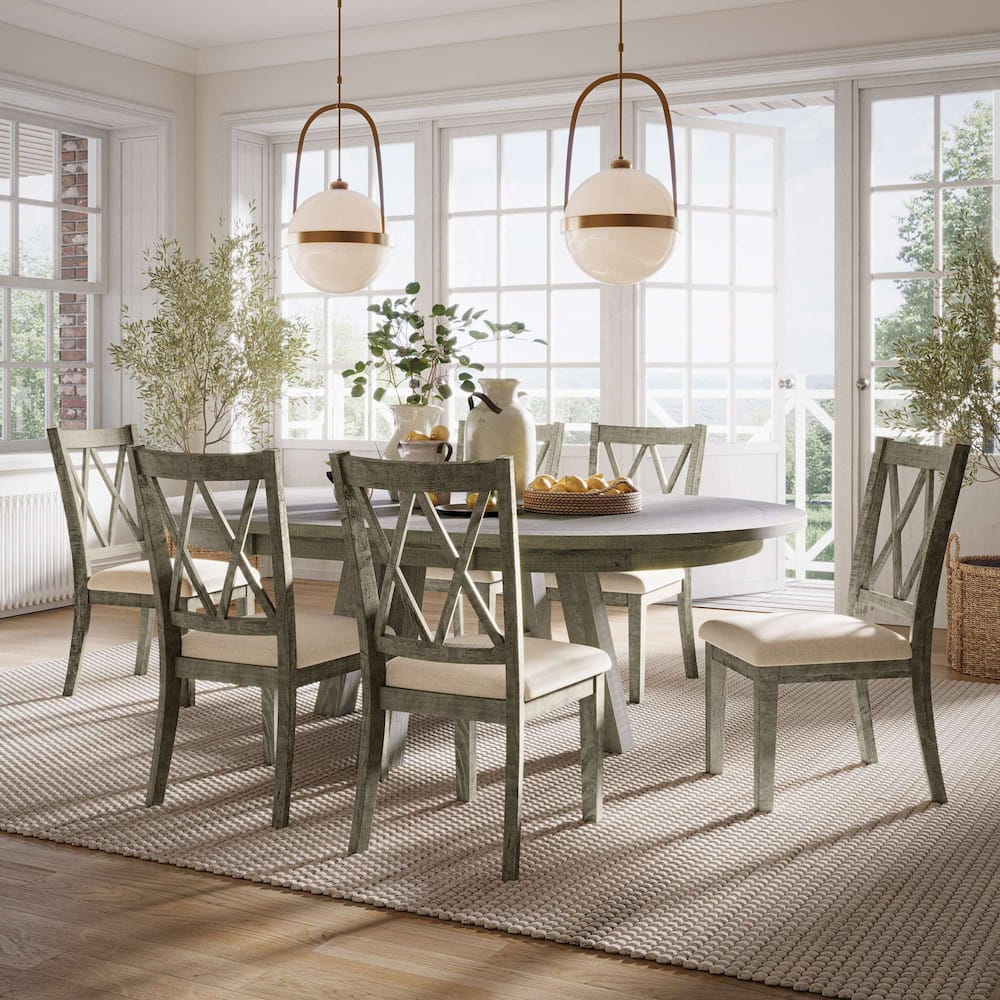 Jofran - Telluride Contemporary Rustic Farmhouse Seven Piece Dining Table Set with Cross Back Chairs, Driftwood Grey - 2231-54D-7UXB view 6