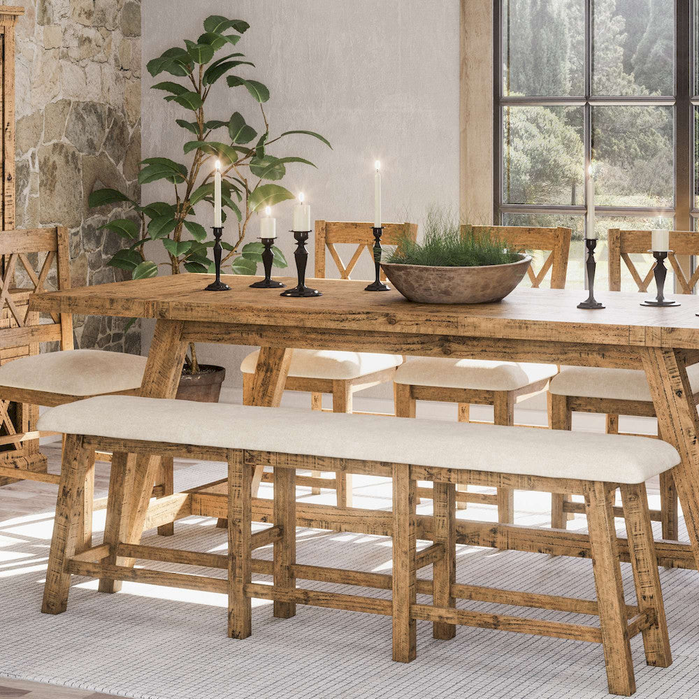 Jofran - Telluride Dining Bench - Naturally Distressed Telluride, Cream Fabric - 1801-56KD view 7