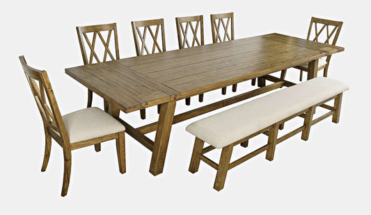 Jofran - Telluride Eight Piece Rustic Distressed Pine 127in Extendable Dining Set with Bench, Gold - 1801-42D-8X view 2