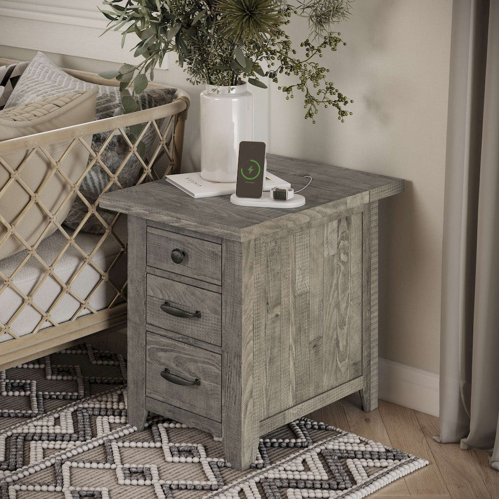 Jofran - Telluride Rustic Distressed Acacia USB Charging Chairside End Table, Driftwood Grey - 2230-18 view 11