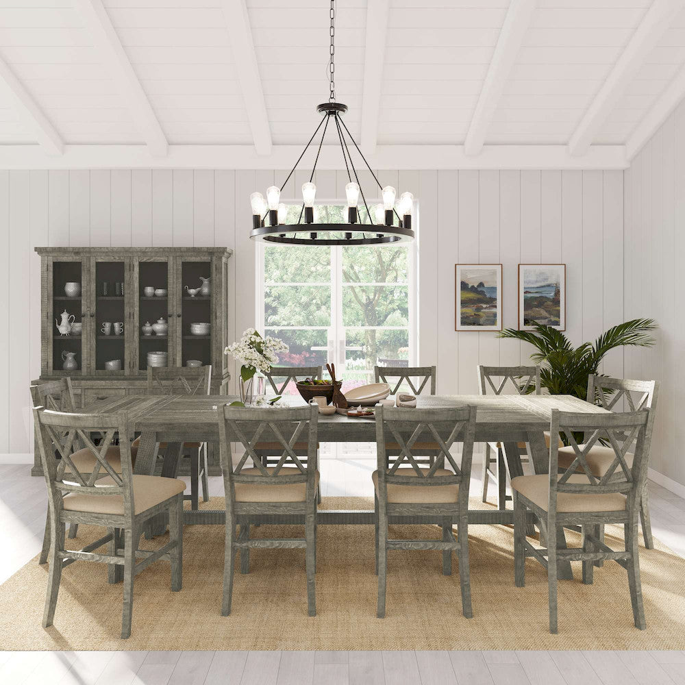 Jofran - Telluride Rustic Distressed Pine 127in Trestle Counter Table with Two Leaves, Driftwood Grey - 2231-127 view 8