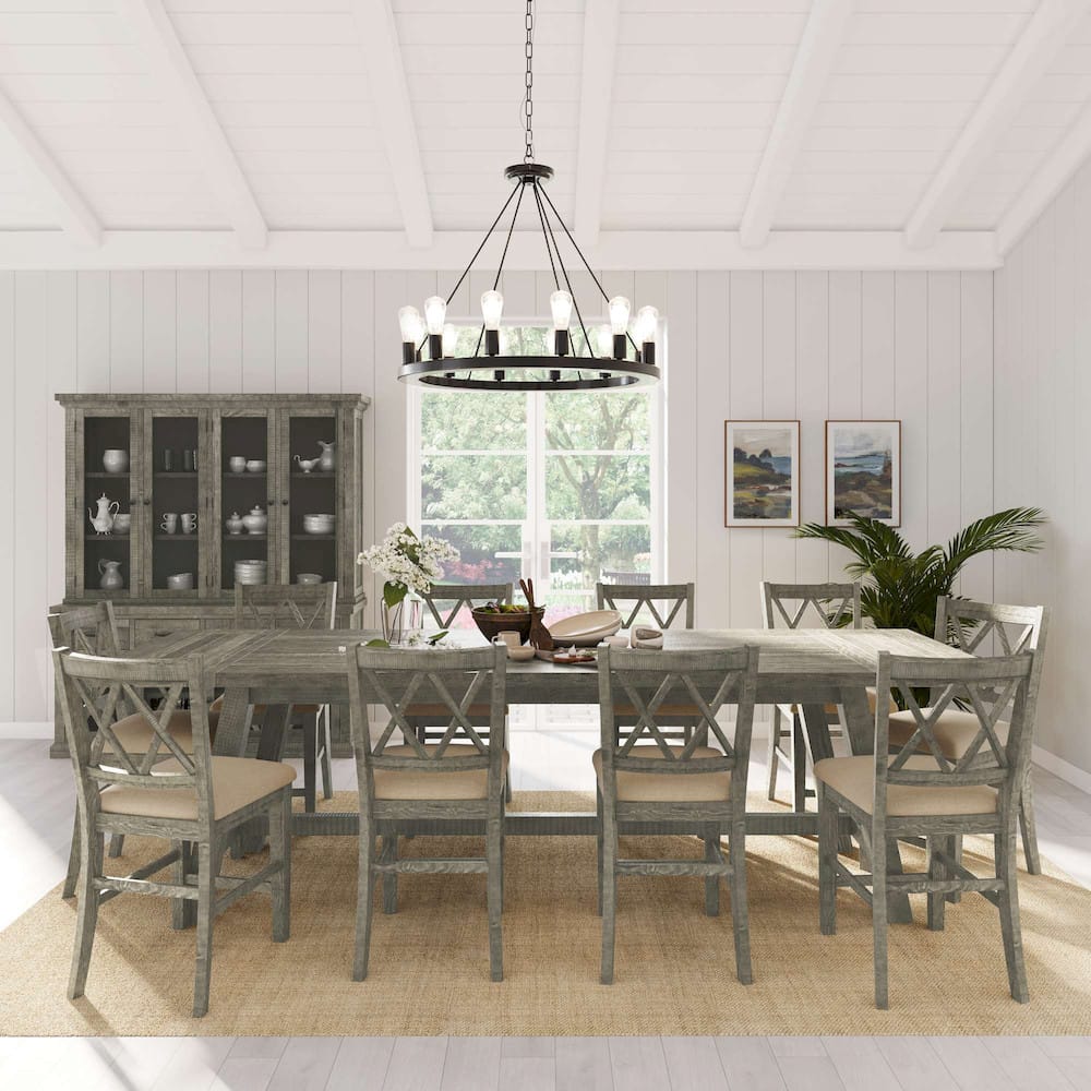 Jofran - Telluride Rustic Distressed Pine 127in Trestle Counter Table with Two Leaves, Driftwood Grey - 2231-127 view 8