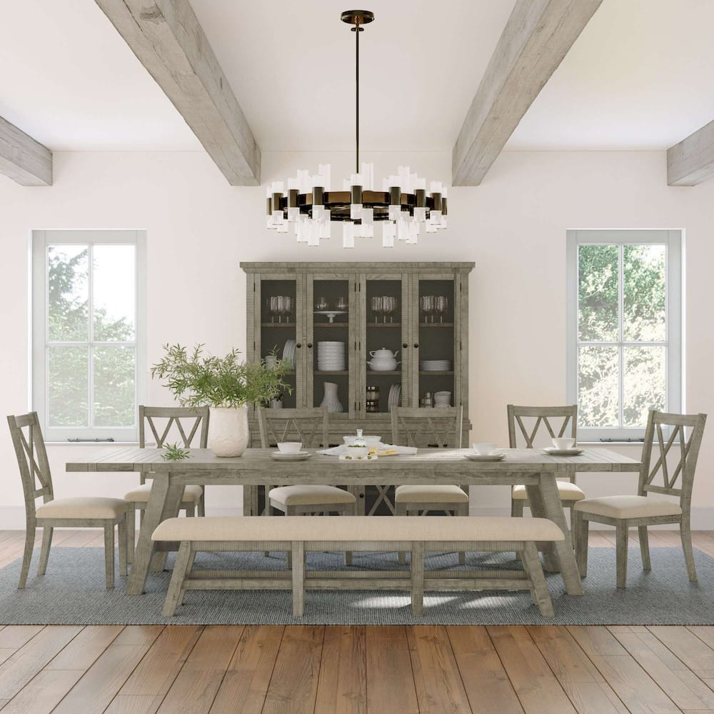 Jofran - Telluride Rustic Distressed Pine 127in Trestle Dining Table with Two Extension Leaves, Driftwood Gray - 2231-42 view 9