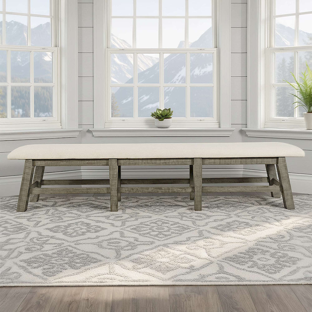 Jofran - Telluride Rustic Distressed Pine 85in Upholstered Dining Bench, Driftwood Gray - 2231-85KD view 8