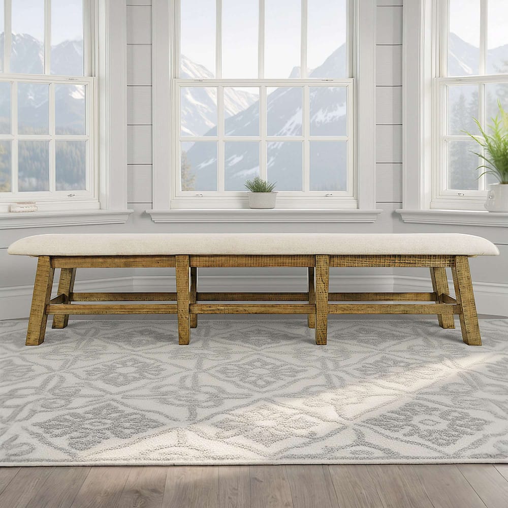 Jofran - Telluride Rustic Distressed Pine 85in Upholstered Dining Bench, Gold - 1801-85KD view 7