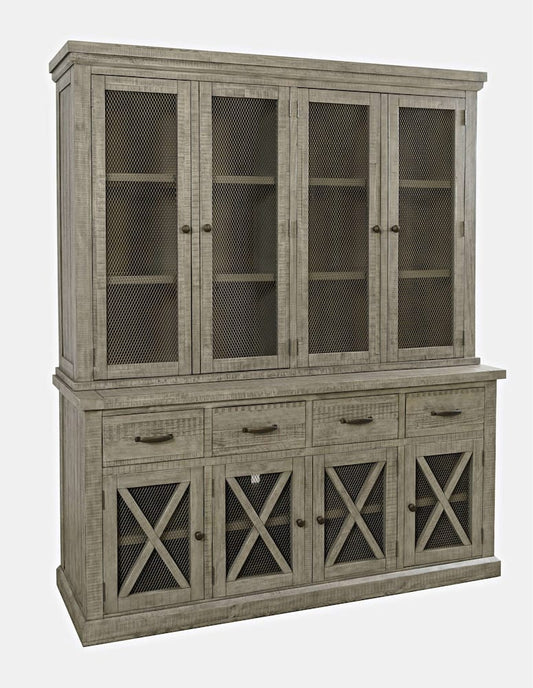 Jofran - Telluride Rustic Distressed Pine Sideboard Buffet Hutch with LED Lights, Driftwood Grey - 2231-7071KT view 2