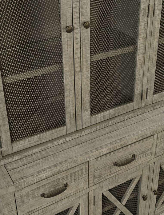 Jofran - Telluride Rustic Distressed Pine Sideboard Buffet Hutch with LED Lights, Driftwood Grey - 2231-7071KT veiw 2