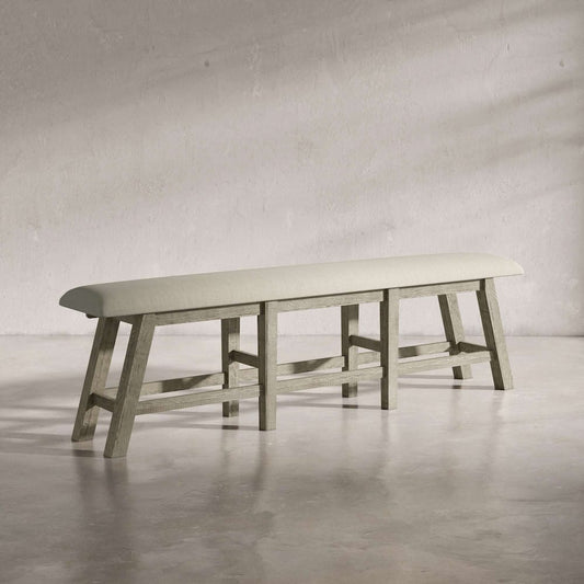 Jofran - Telluride Rustic Distressed Pine Upholstered 85in Counter Height Bench, Driftwood Grey - 2231-BS85KD view 2