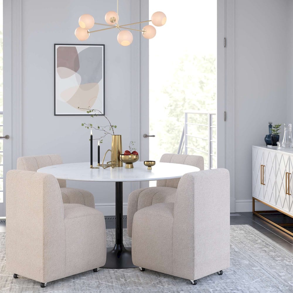 Jofran - Tess Contemporary Modern Ivory Boucle Upholstered Dining Chair with Wheels (Set of 2) Natural Ivory - 2271-TESSCHNAT view 10