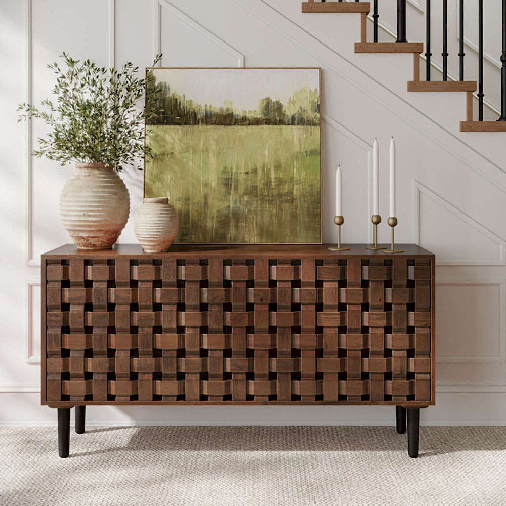 Jofran - Trent 60in Solid Wood Carved Modern Rustic Woven Sideboard Storage Cabinet - 2387-60 view 10