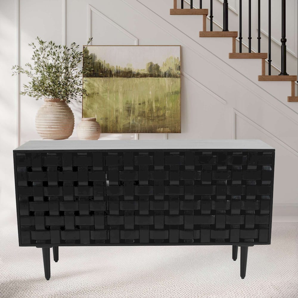 Jofran - Trent 60in Solid Wood Carved Modern Rustic Woven Sideboard Storage Cabinet - 2487-60 view 10