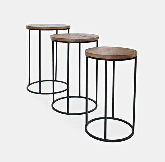 Jofran - Warner Round Modern Rustic Solid Wood and Metal Nesting End Tables - Set of 3 in Rustic Brown - 2330-WARNERAM view 2
