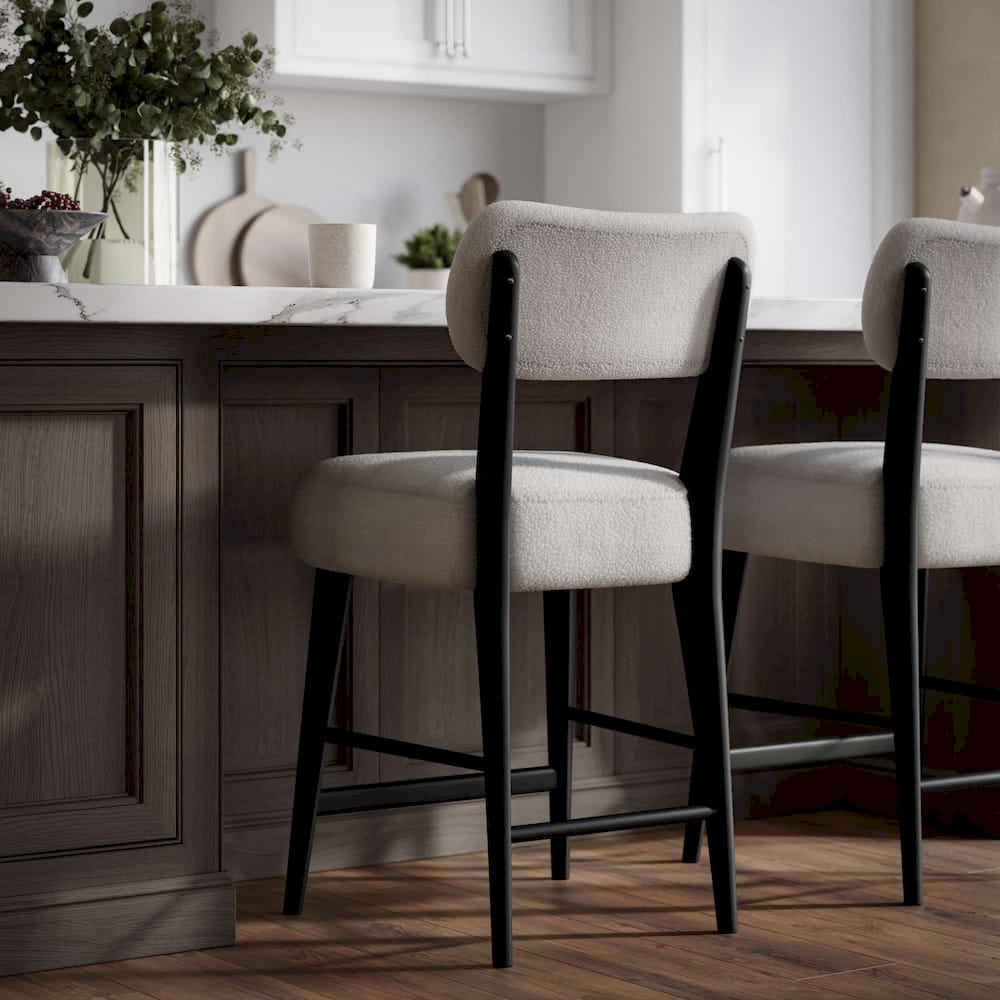 Jofran - Wes Mid-Century Modern Boucle Upholstery Counter Barstool (Set of 2) - Black - 2271-WESSTBLK view 11
