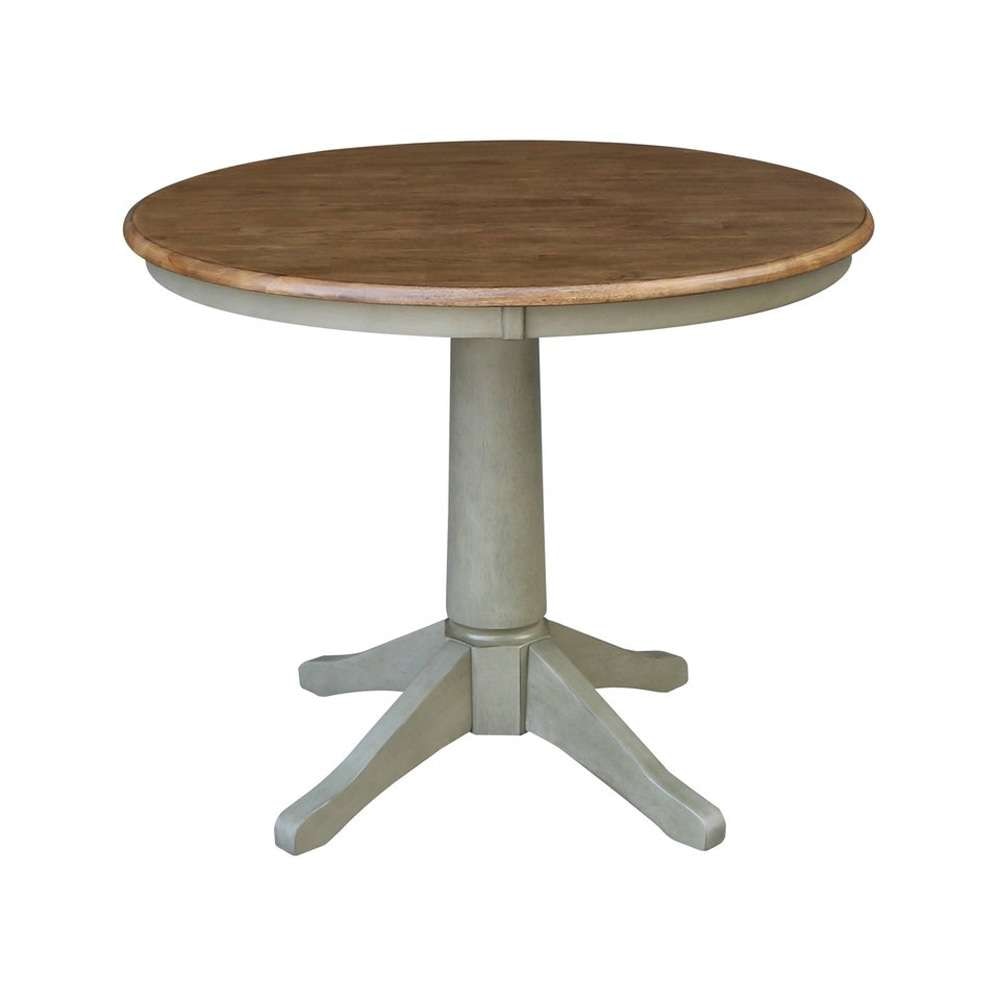 John Thomas Furniture - Dining Essentials - 36 Round Table Top w/30in Transitional Pedestal in Hickory / Stone - T41-36RT_T141-27B veiw 1