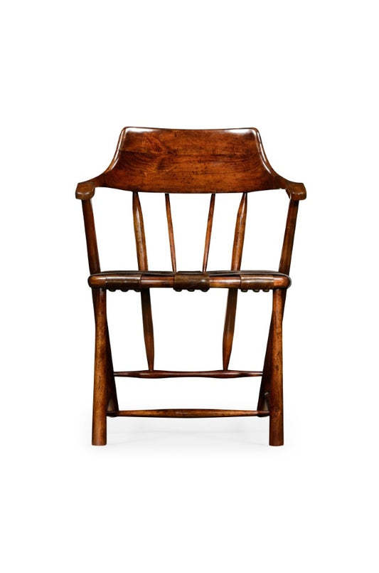 Jonathan Charles Fine Furniture - Country Farmhouse Walnut Smokers Armchair with Webbed Chestnut Medium Leather Seat - 492783-WAL-L002 veiw 2