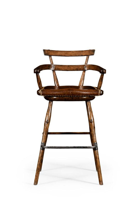 Jonathan Charles Fine Furniture - Sherwood Oak Oak Barstool with Studded Leather Arm Seat - 494315-AC-TDO veiw 2