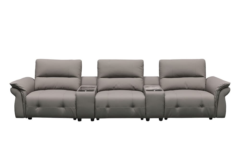 Klaussner Furniture - Skyline - Double Power Reclining Sofa With 2 Consoles In A5 Series Leather - Pvc R52-P Grey view 3