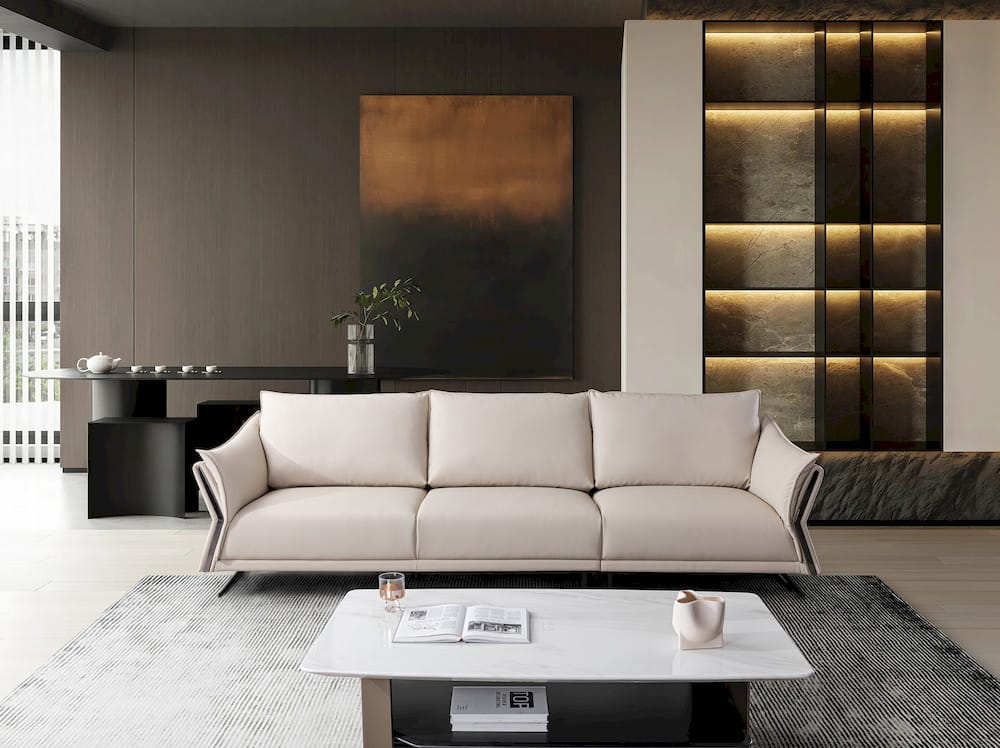 Klaussner Furniture - Skyline - Giada 3-Seater Leather Sofa With Attached Back Cushion - KLA-SKY-F2311+L2.5P+R1.5P-N808BEIGE view 3