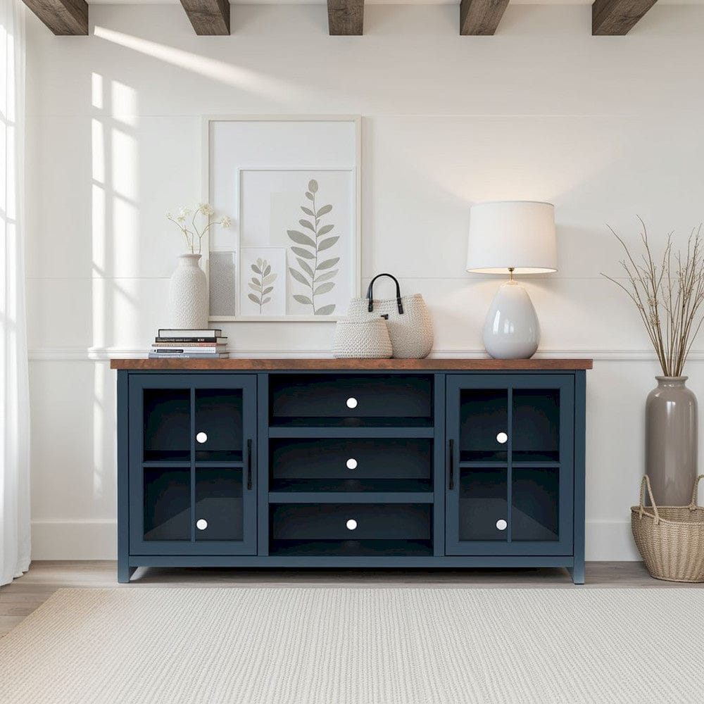 Bridgevine Home - 66 in. Blue Denim and Barnwood Finish Solid Wood TV Stand (TVs up to 75 in.) - NT1210.BWK view 9