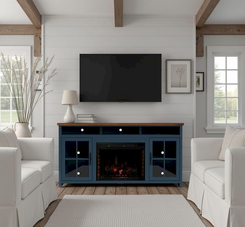 Bridgevine Home - 73 in. Blue Denim and Barnwood Brown Finish Solid Wood Fireplace TV Stand - NT5110.BWK view 11